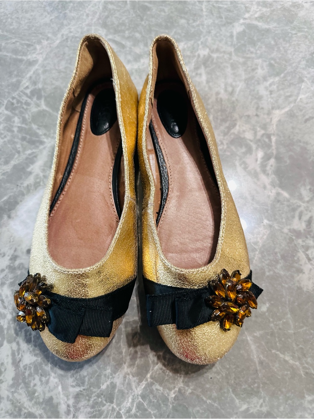 Fossil Gold Ballet Flats Size 6.5 Vintage Floral Gem Bohemian